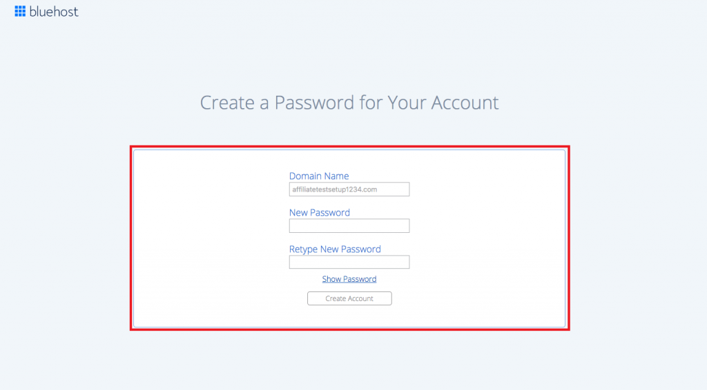Create Password Of Bluehost Account